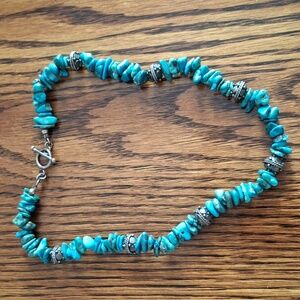 Turquoise Chips and Silvertone Beaded Necklace Choker